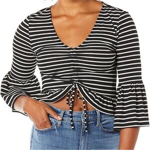 Jack By BB Dakota Cropped| Cinched| Striped| Long Sleeve Blouse